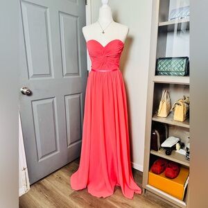 May Queen Couture Strapless Ruched Chiffon Gown